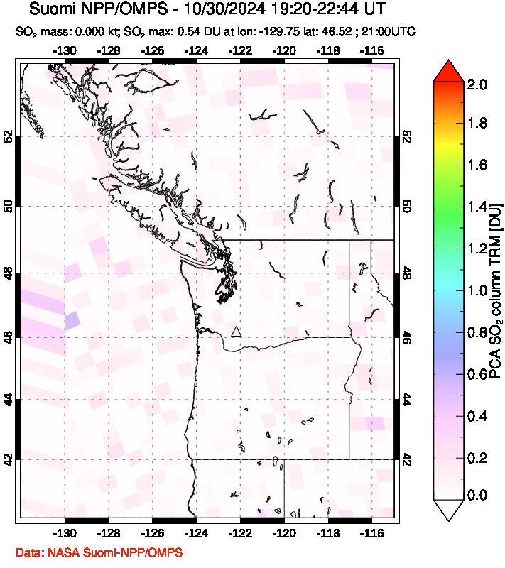 A sulfur dioxide image over Cascade Range, USA on Oct 30, 2024.