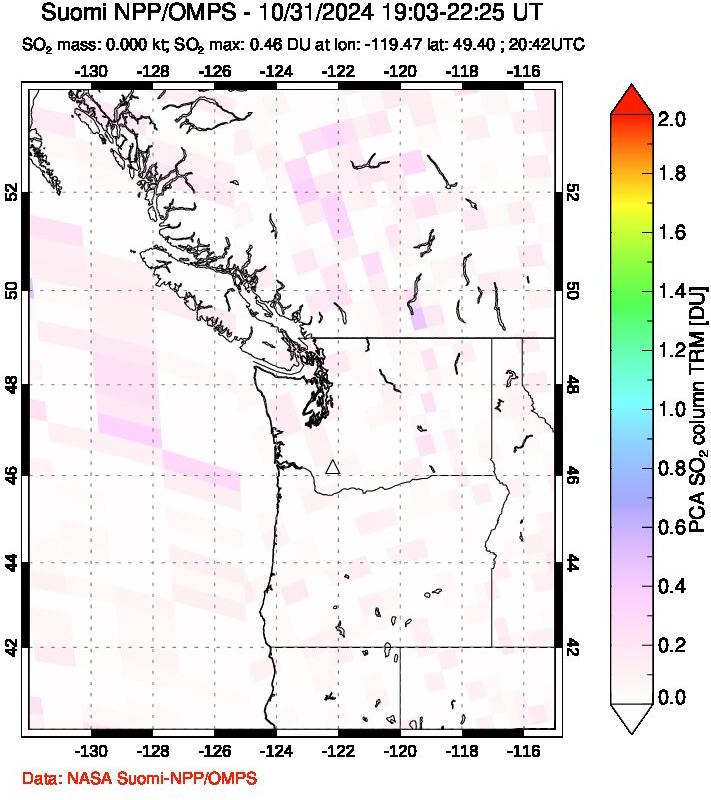 A sulfur dioxide image over Cascade Range, USA on Oct 31, 2024.