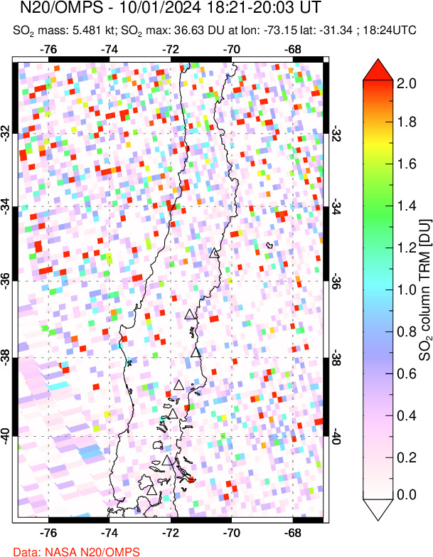 A sulfur dioxide image over Central Chile on Oct 01, 2024.