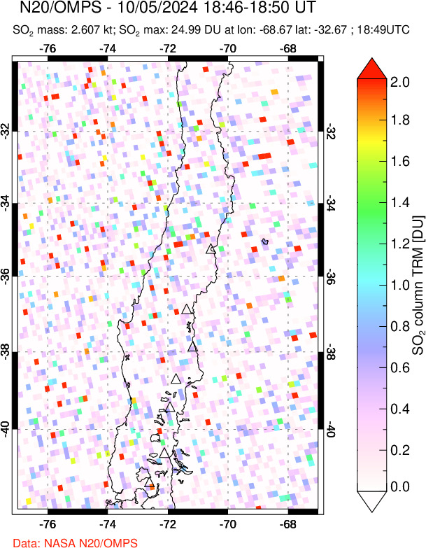 A sulfur dioxide image over Central Chile on Oct 05, 2024.