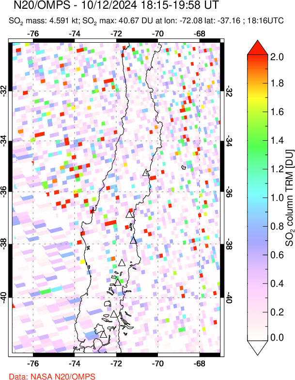 A sulfur dioxide image over Central Chile on Oct 12, 2024.