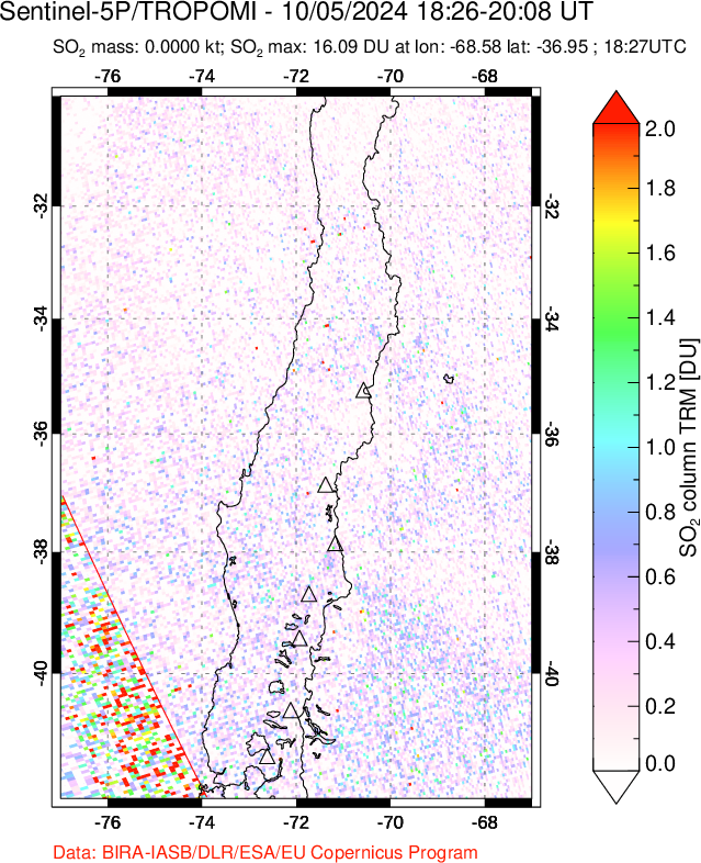 A sulfur dioxide image over Central Chile on Oct 05, 2024.