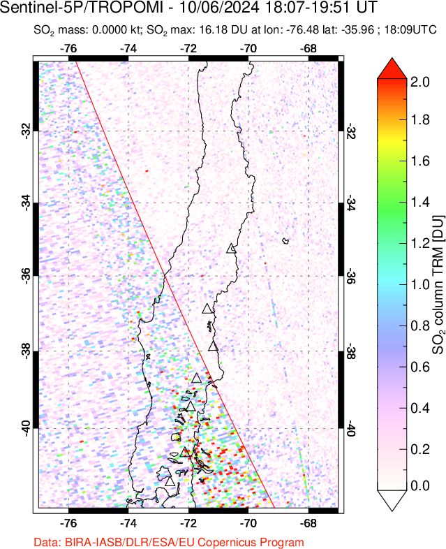 A sulfur dioxide image over Central Chile on Oct 06, 2024.