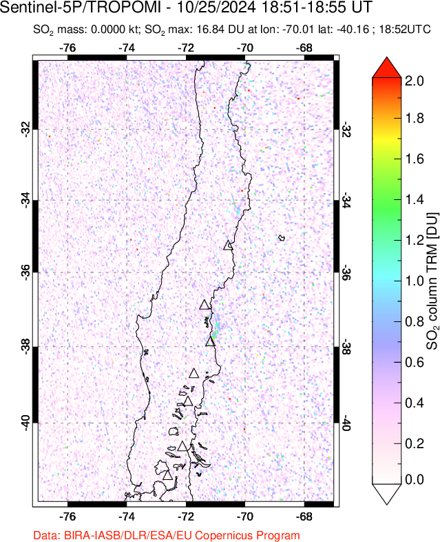 A sulfur dioxide image over Central Chile on Oct 25, 2024.