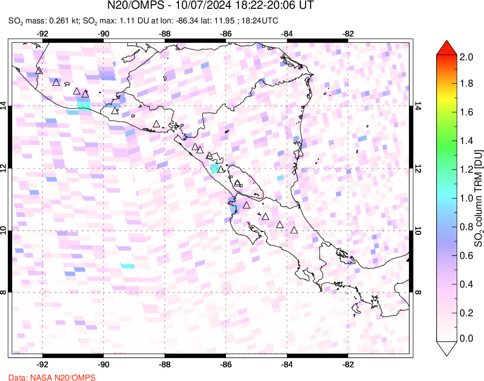 A sulfur dioxide image over Central America on Oct 07, 2024.