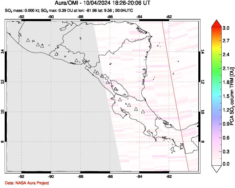 A sulfur dioxide image over Central America on Oct 04, 2024.