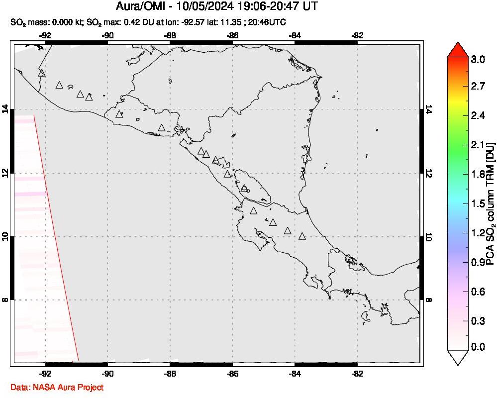 A sulfur dioxide image over Central America on Oct 05, 2024.