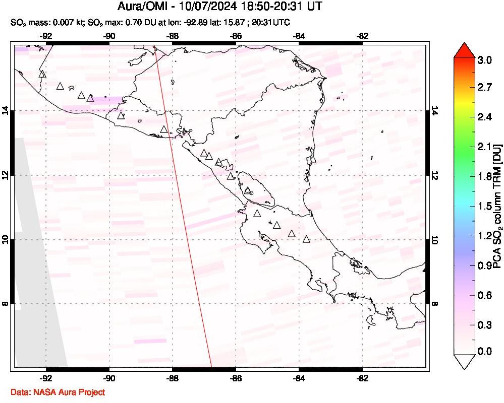 A sulfur dioxide image over Central America on Oct 07, 2024.