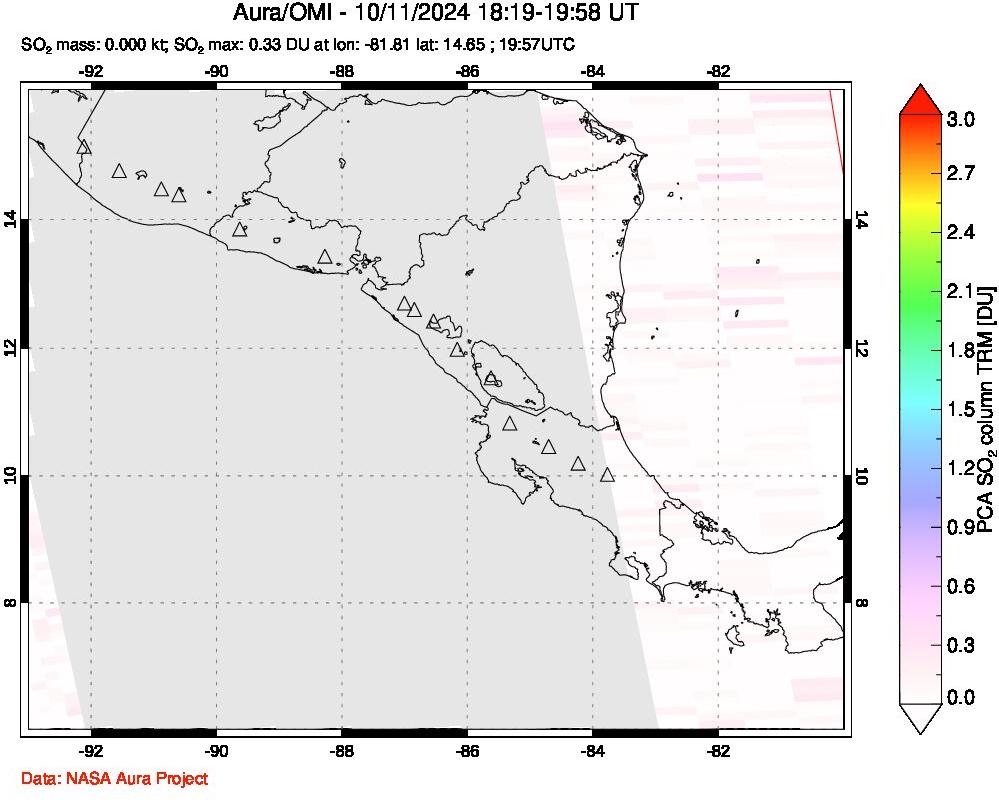 A sulfur dioxide image over Central America on Oct 11, 2024.