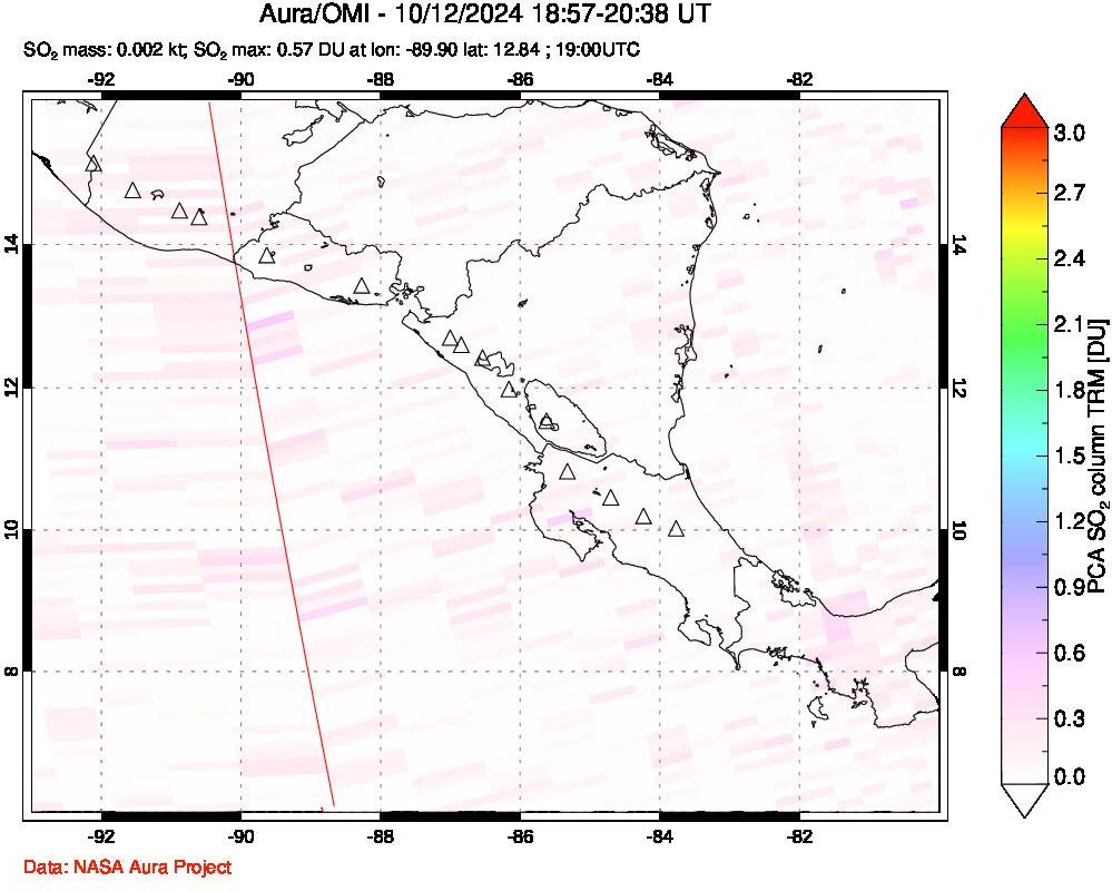 A sulfur dioxide image over Central America on Oct 12, 2024.