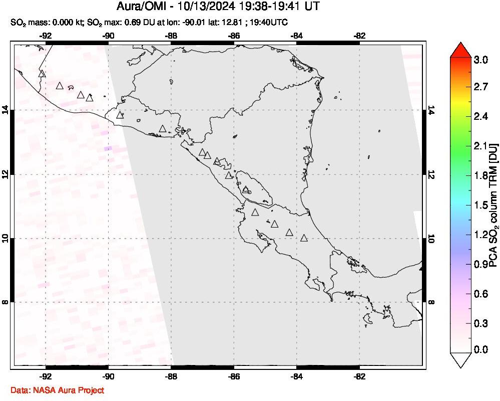 A sulfur dioxide image over Central America on Oct 13, 2024.