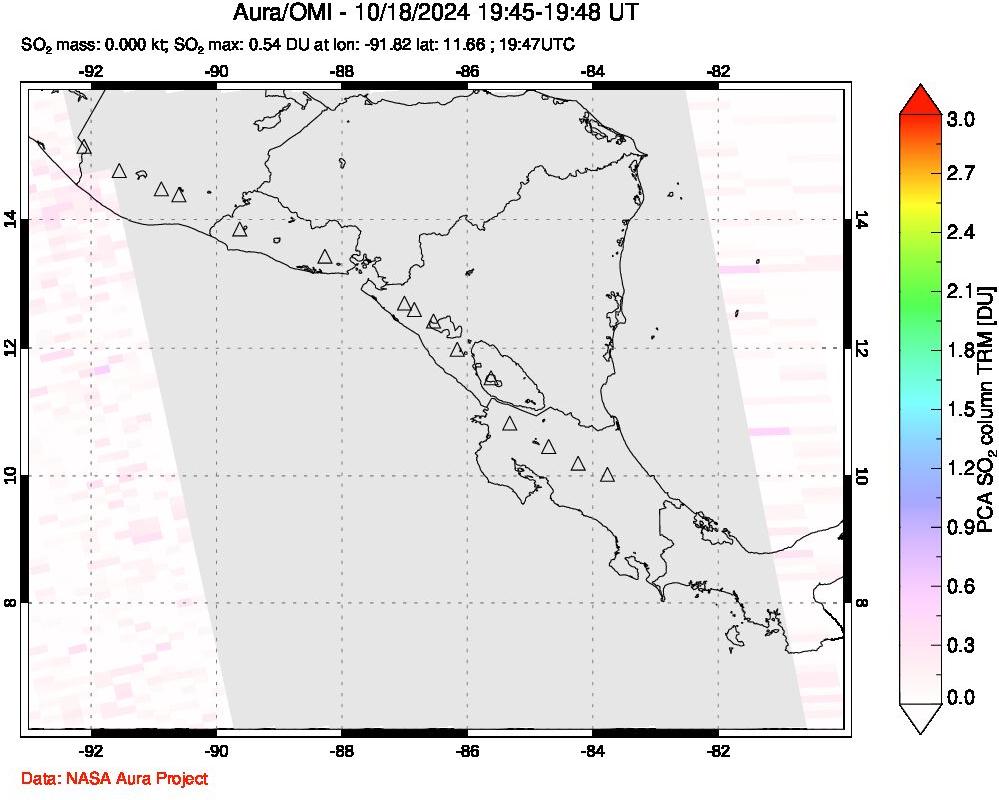 A sulfur dioxide image over Central America on Oct 18, 2024.