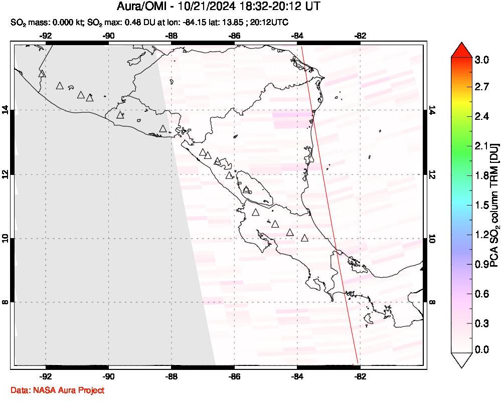 A sulfur dioxide image over Central America on Oct 21, 2024.