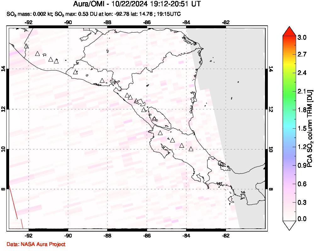 A sulfur dioxide image over Central America on Oct 22, 2024.