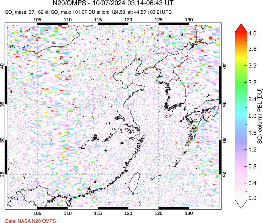 A sulfur dioxide image over Eastern China on Oct 07, 2024.