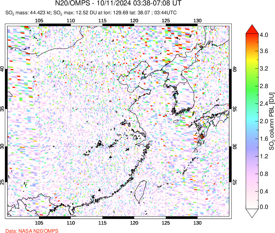 A sulfur dioxide image over Eastern China on Oct 11, 2024.