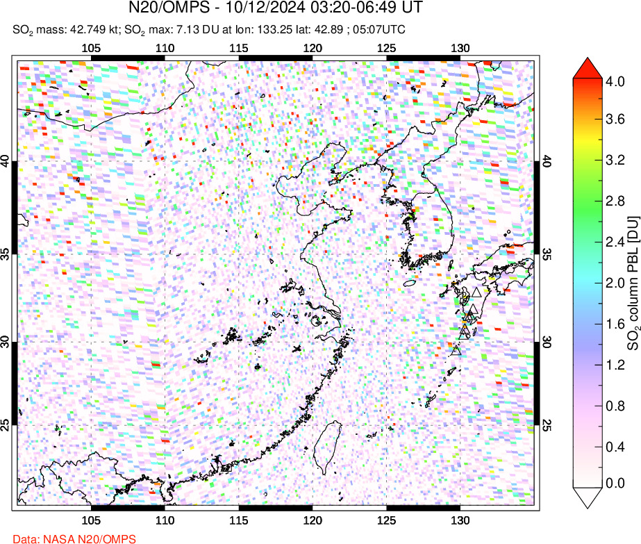 A sulfur dioxide image over Eastern China on Oct 12, 2024.