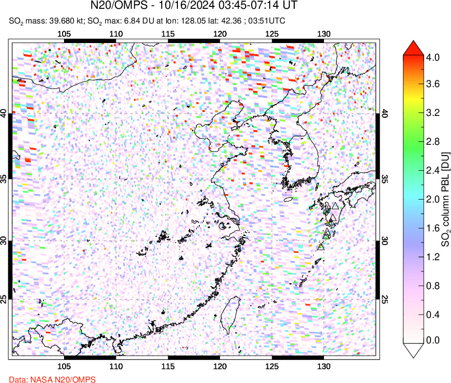 A sulfur dioxide image over Eastern China on Oct 16, 2024.