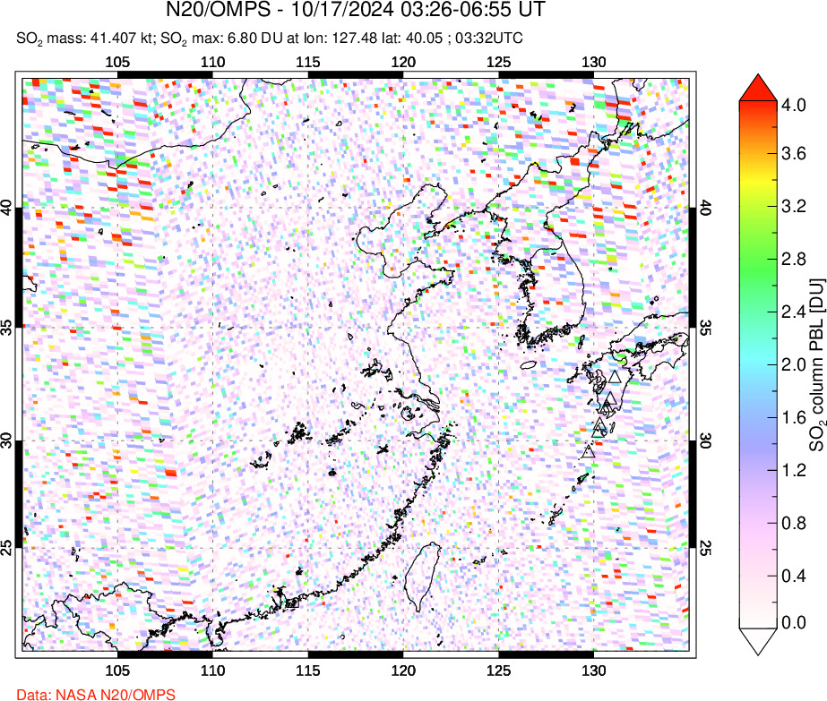 A sulfur dioxide image over Eastern China on Oct 17, 2024.