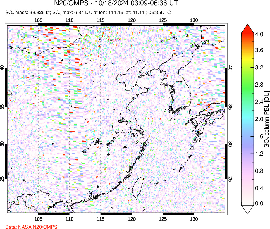 A sulfur dioxide image over Eastern China on Oct 18, 2024.