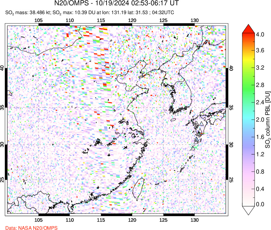 A sulfur dioxide image over Eastern China on Oct 19, 2024.