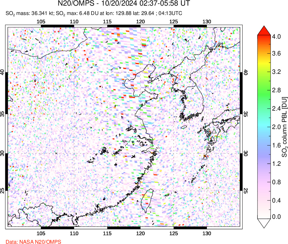 A sulfur dioxide image over Eastern China on Oct 20, 2024.