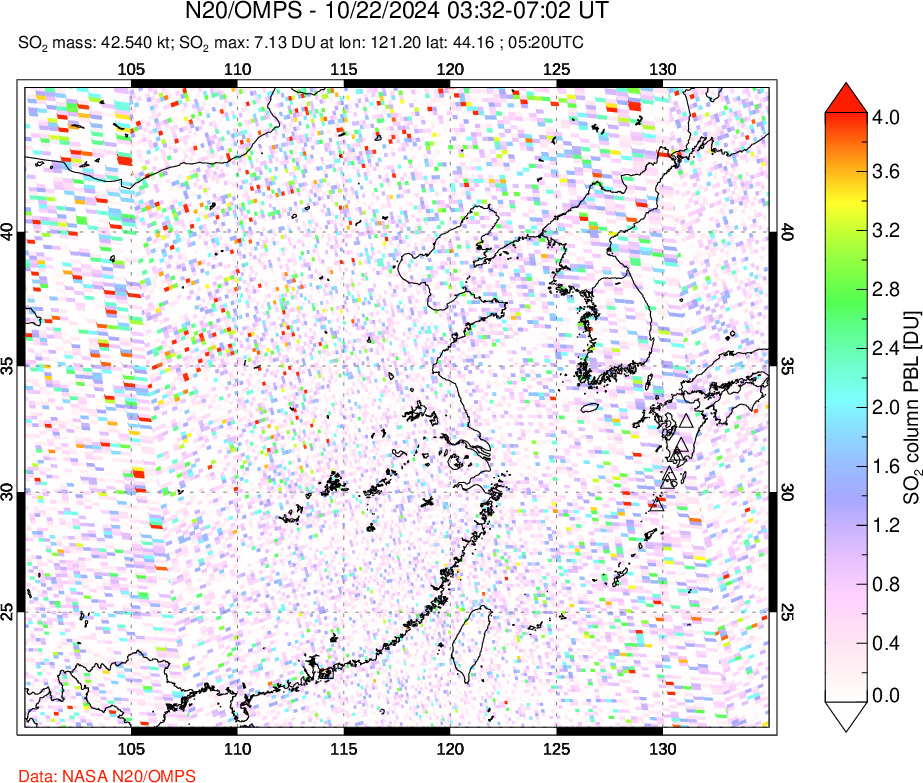 A sulfur dioxide image over Eastern China on Oct 22, 2024.