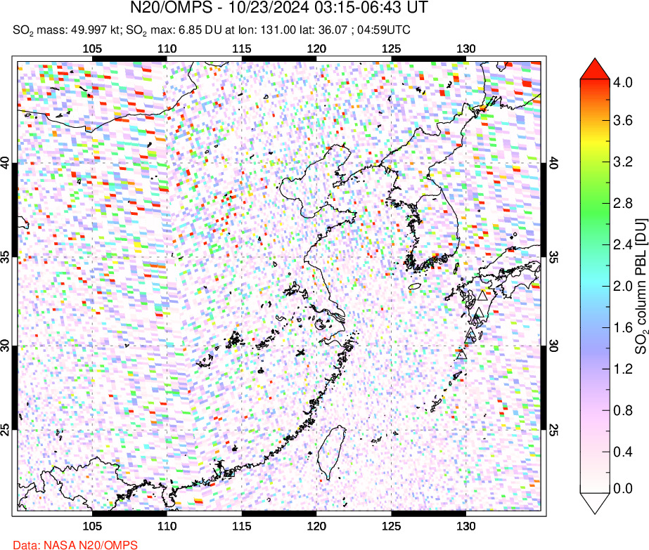 A sulfur dioxide image over Eastern China on Oct 23, 2024.