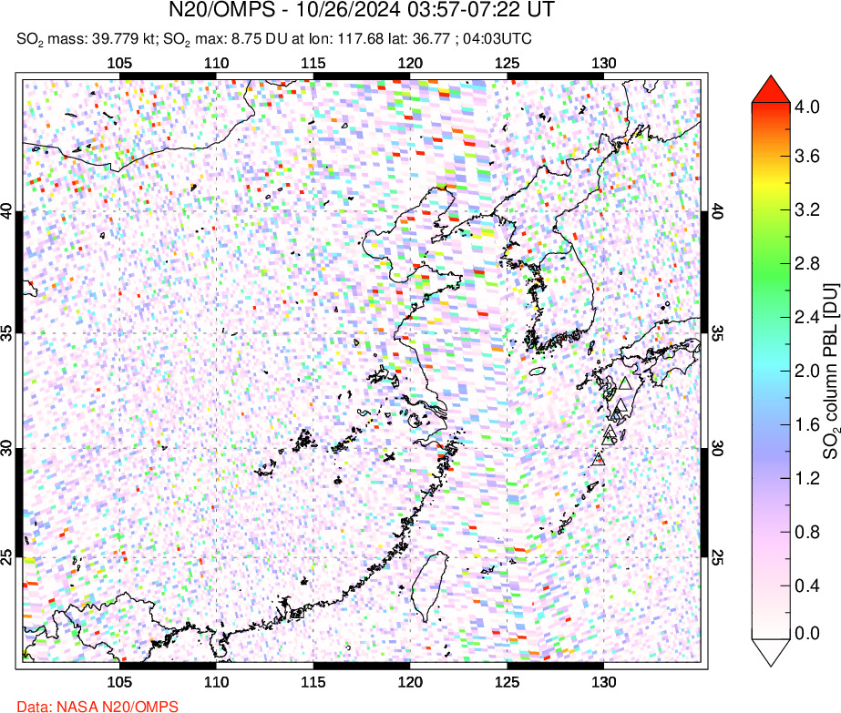 A sulfur dioxide image over Eastern China on Oct 26, 2024.