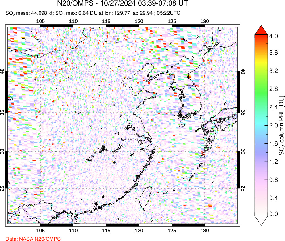 A sulfur dioxide image over Eastern China on Oct 27, 2024.