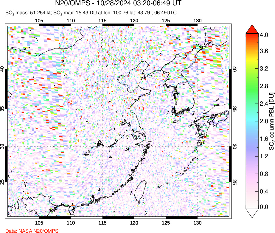 A sulfur dioxide image over Eastern China on Oct 28, 2024.