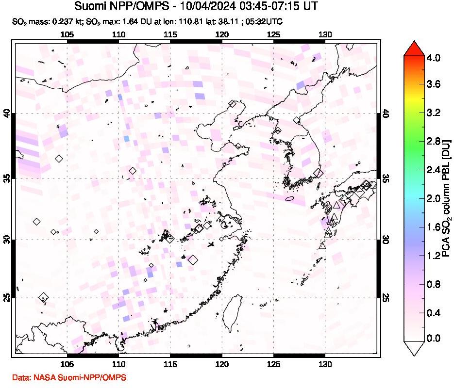 A sulfur dioxide image over Eastern China on Oct 04, 2024.