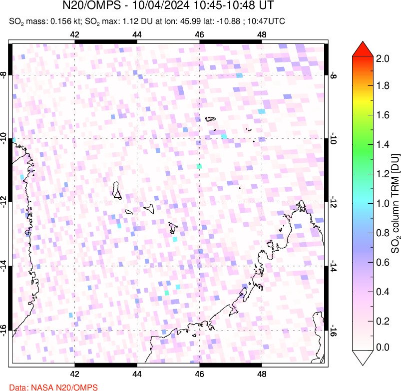 A sulfur dioxide image over Comoro Islands on Oct 04, 2024.