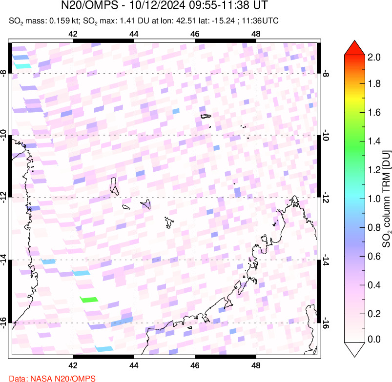 A sulfur dioxide image over Comoro Islands on Oct 12, 2024.