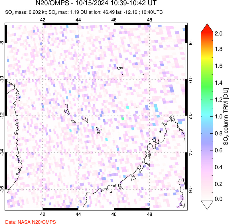 A sulfur dioxide image over Comoro Islands on Oct 15, 2024.