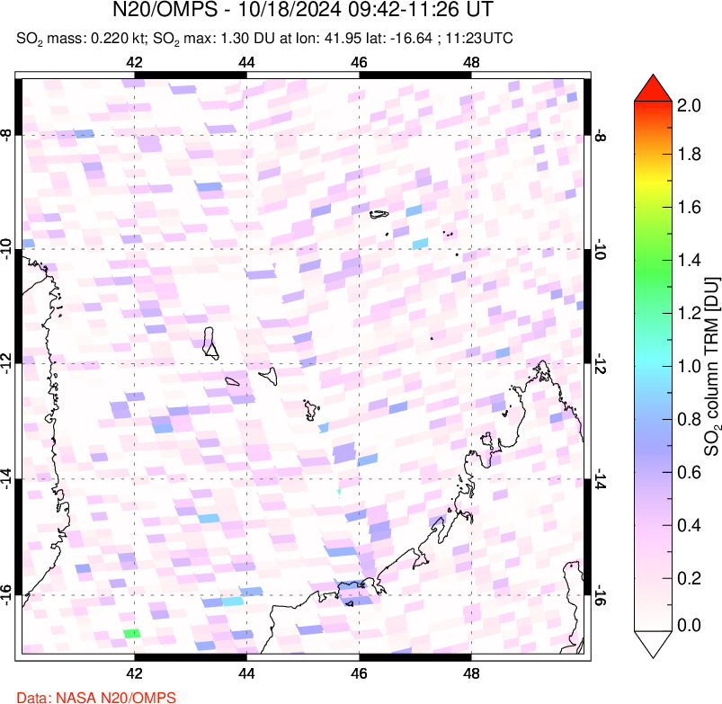 A sulfur dioxide image over Comoro Islands on Oct 18, 2024.