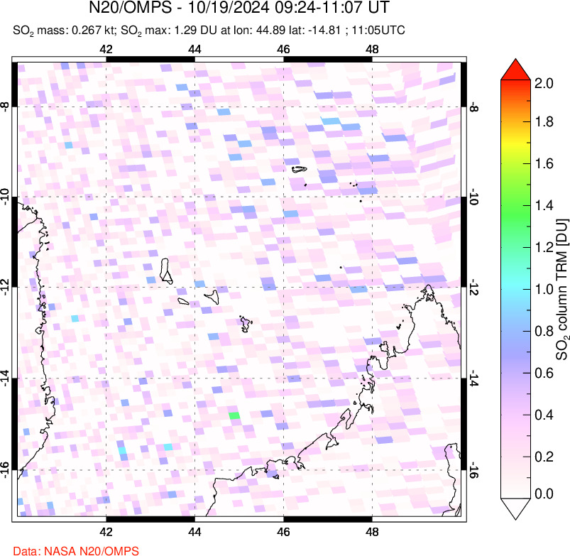 A sulfur dioxide image over Comoro Islands on Oct 19, 2024.