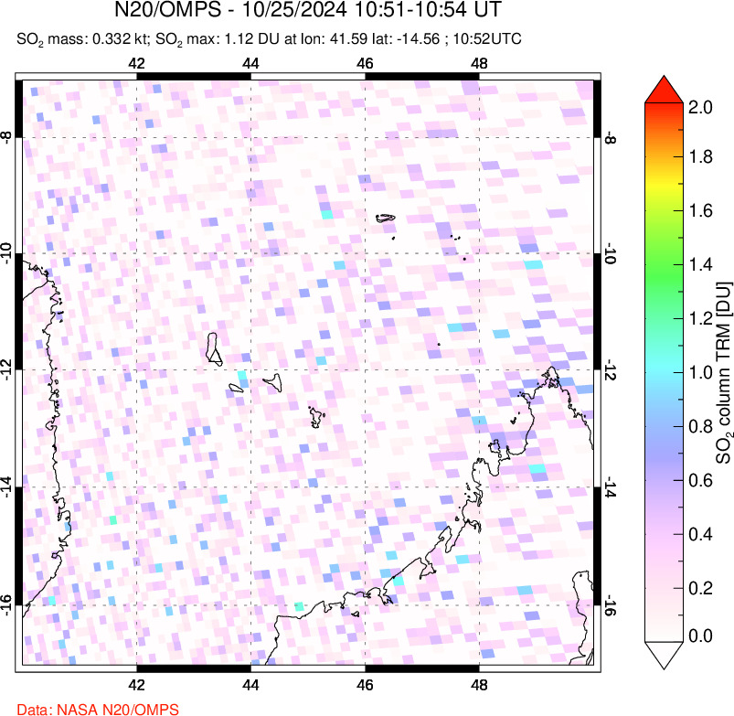 A sulfur dioxide image over Comoro Islands on Oct 25, 2024.