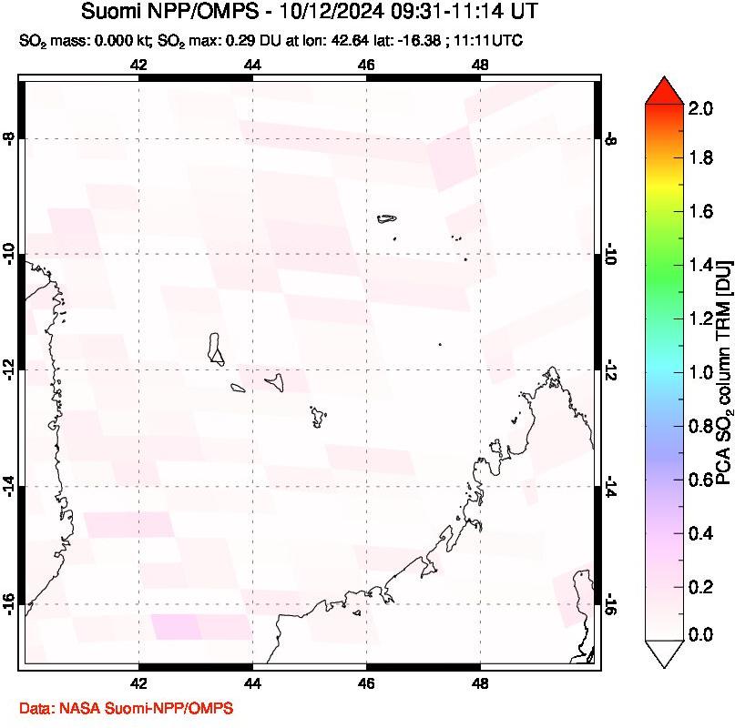 A sulfur dioxide image over Comoro Islands on Oct 12, 2024.