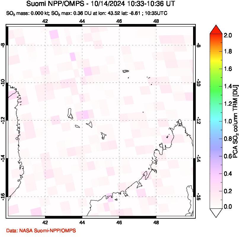 A sulfur dioxide image over Comoro Islands on Oct 14, 2024.