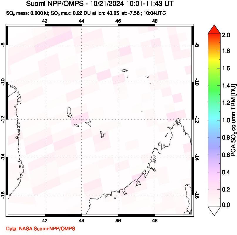 A sulfur dioxide image over Comoro Islands on Oct 21, 2024.