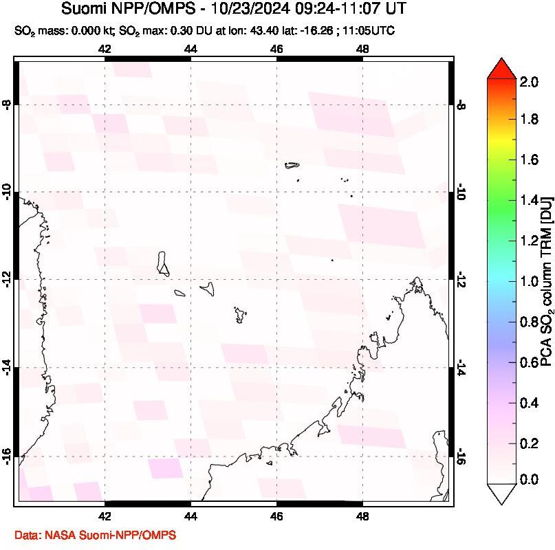 A sulfur dioxide image over Comoro Islands on Oct 23, 2024.