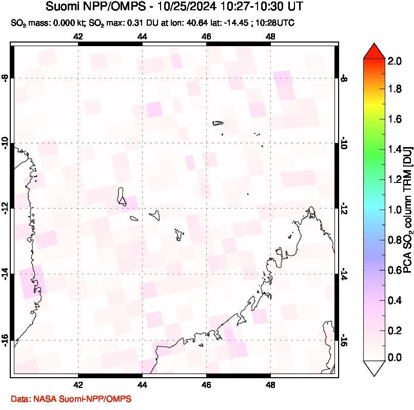 A sulfur dioxide image over Comoro Islands on Oct 25, 2024.