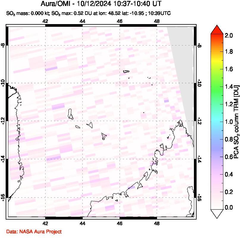 A sulfur dioxide image over Comoro Islands on Oct 12, 2024.