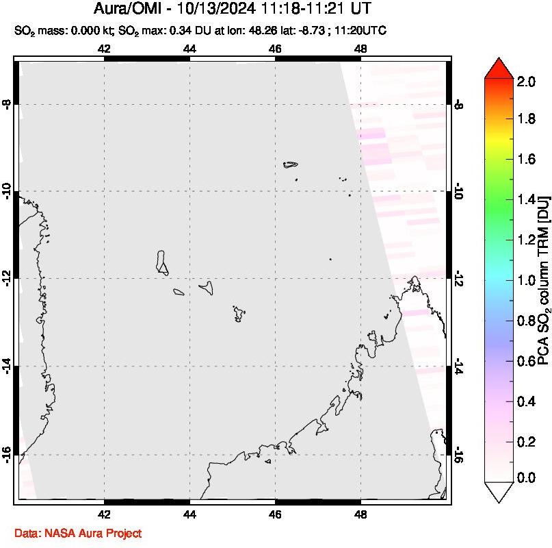 A sulfur dioxide image over Comoro Islands on Oct 13, 2024.