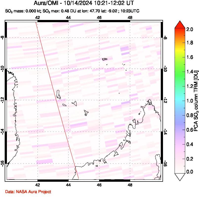 A sulfur dioxide image over Comoro Islands on Oct 14, 2024.