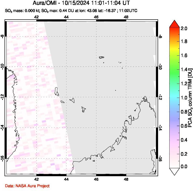 A sulfur dioxide image over Comoro Islands on Oct 15, 2024.