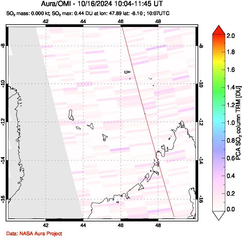 A sulfur dioxide image over Comoro Islands on Oct 16, 2024.