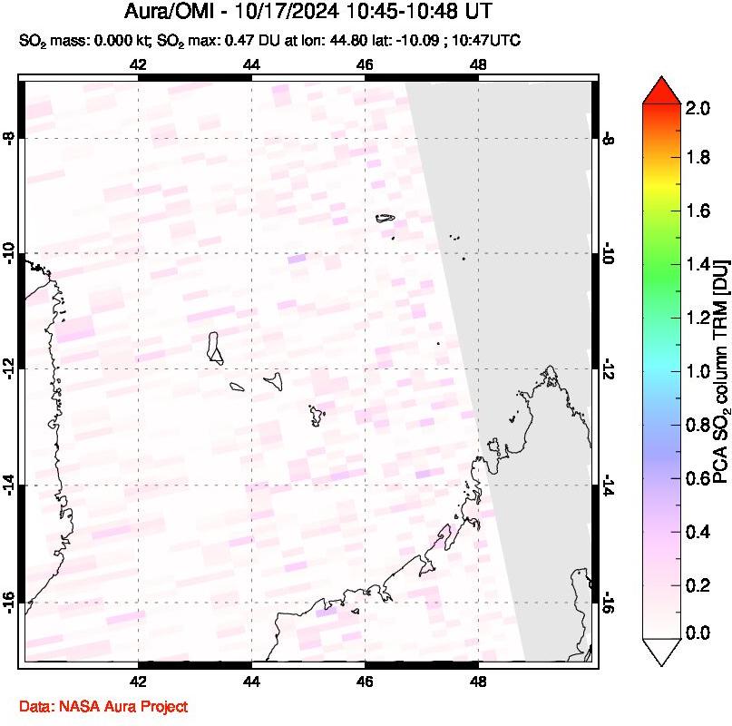 A sulfur dioxide image over Comoro Islands on Oct 17, 2024.