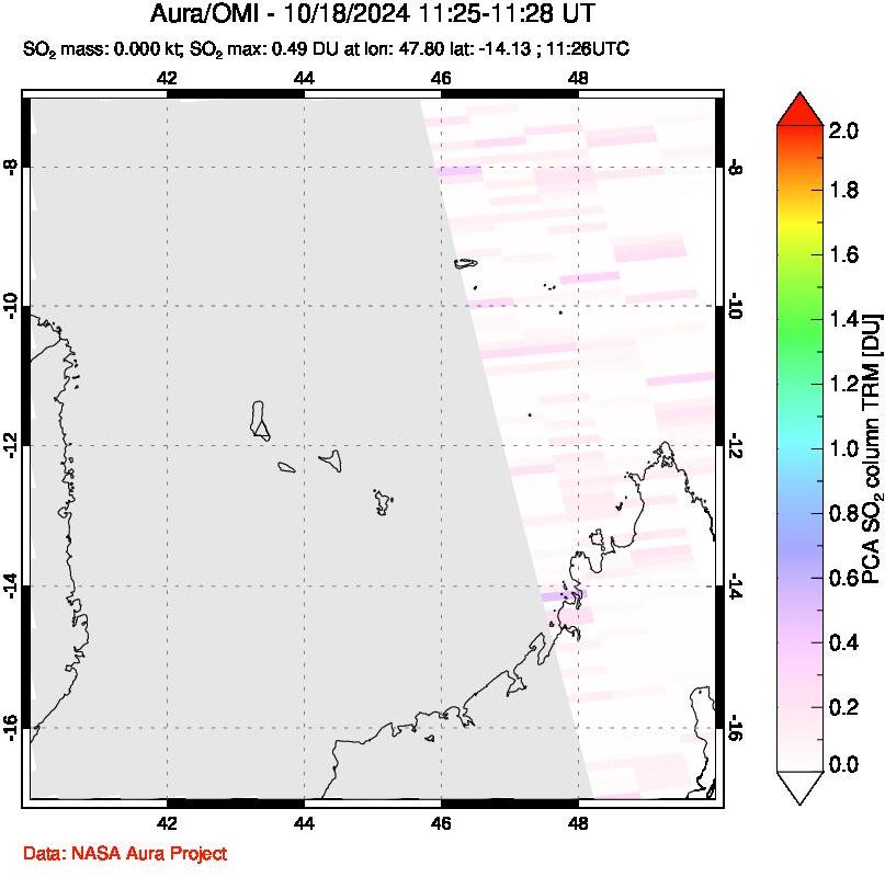 A sulfur dioxide image over Comoro Islands on Oct 18, 2024.